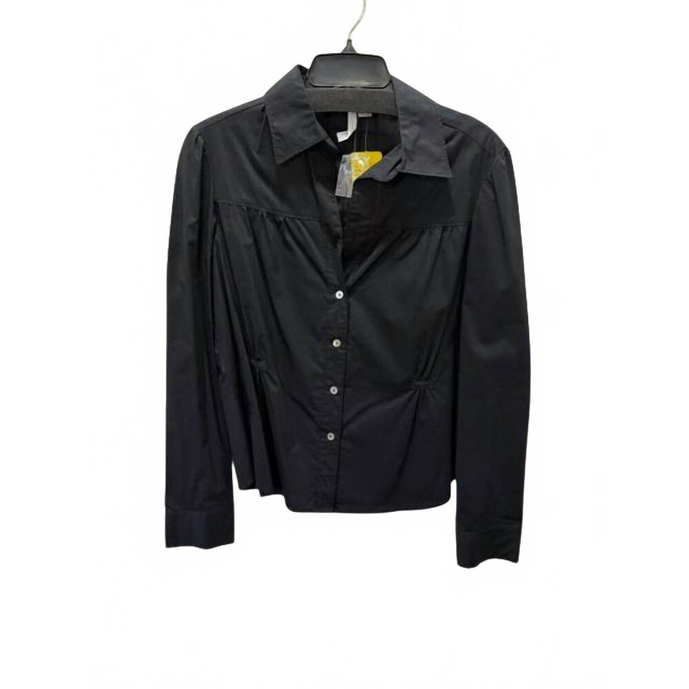 NEW KATHERINE BARCLAY women long sleeve button-front shirt in black